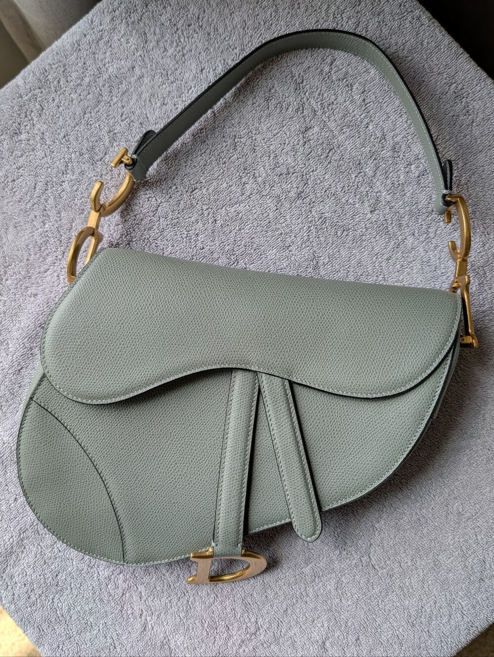 Grey Leather Saddle Bag